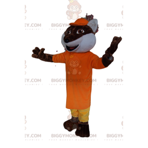 Brown Fox BIGGYMONKEY™ maskotkostume med gult og orange outfit