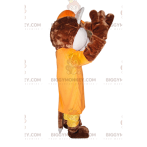 Brown Fox BIGGYMONKEY™ maskottiasu keltaisella ja oranssilla