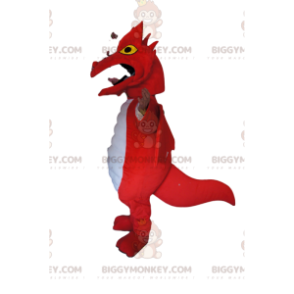 BIGGYMONKEY™ Maskottchen-Kostüm Rot-weißer Drache mit