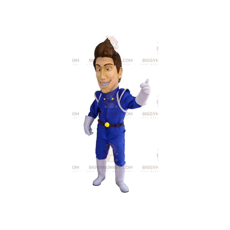 BIGGYMONKEY™ Mascot Costume of Man i Blue Futuristic Jumpsuit -