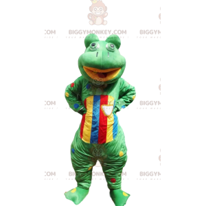 Disfraz de mascota BIGGYMONKEY™ de rana verde y multicolor -