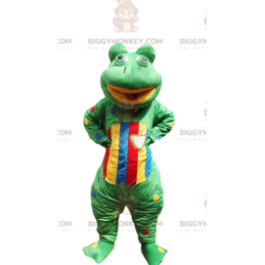 Traje de mascote de sapo verde e multicolorido BIGGYMONKEY™ –