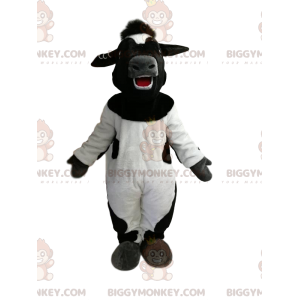 Fantasia de mascote BIGGYMONKEY™ de vaca preta e branca muito