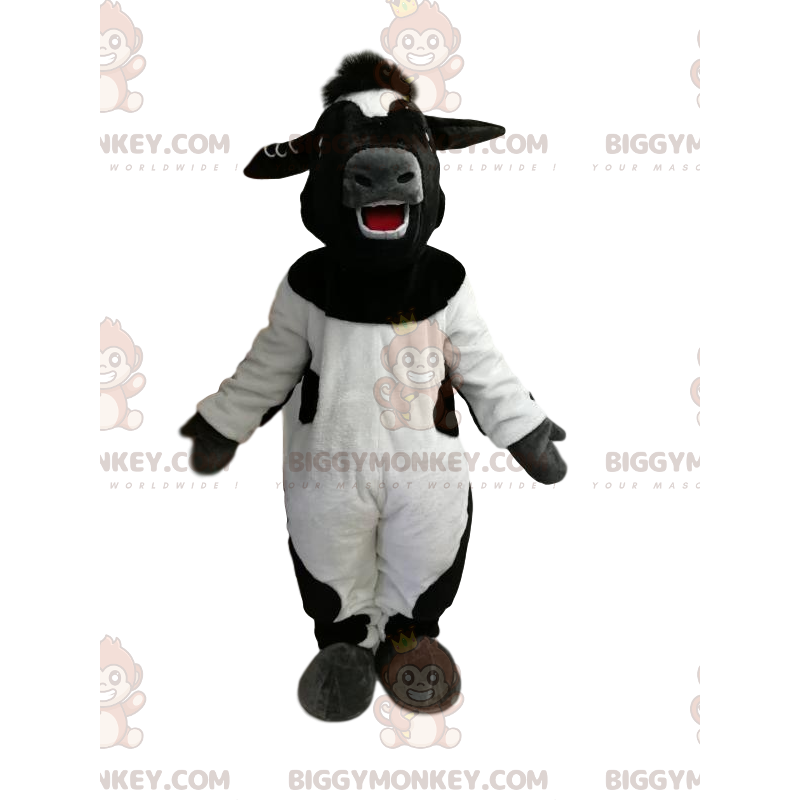 Costume de mascotte BIGGYMONKEY™ de vache noire et blanche très