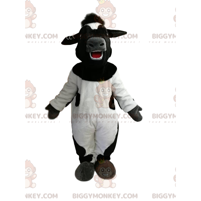 Zeer vrolijke zwart-witte koe BIGGYMONKEY™ mascottekostuum -