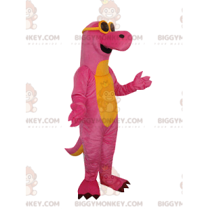 Roze en gele dinosaurus BIGGYMONKEY™ mascottekostuum met