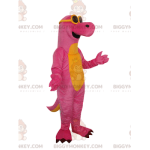 Costume mascotte BIGGYMONKEY™ dinosauro rosa e giallo con