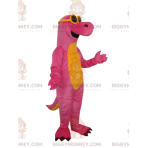 Roze en gele dinosaurus BIGGYMONKEY™ mascottekostuum met