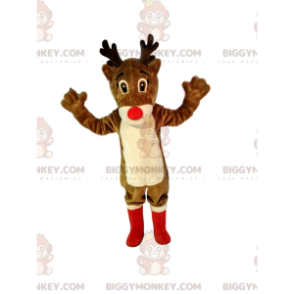 Reindeer BIGGYMONKEY™ Mascot Costume with Beautiful Red Nose