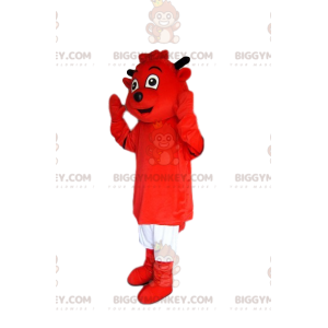 BIGGYMONKEY™ Maskottchenkostüm Roter Kobold mit weißen Shorts -