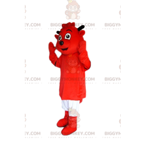 Traje de mascote BIGGYMONKEY™ Red Imp com shorts brancos –