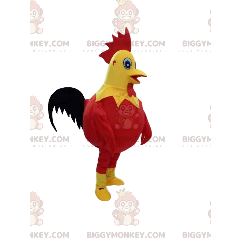 BIGGYMONKEY™ maskotkostume Rød og gul hane med overdådig