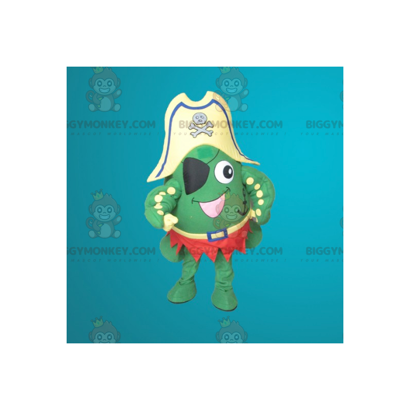 BIGGYMONKEY™ Μασκότ στολή Πράσινος Βάτραχος Ντυμένος Πειρατής -