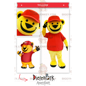 BIGGYMONKEY™ Big Yellow Bear -maskottiasu, jossa on punainen -