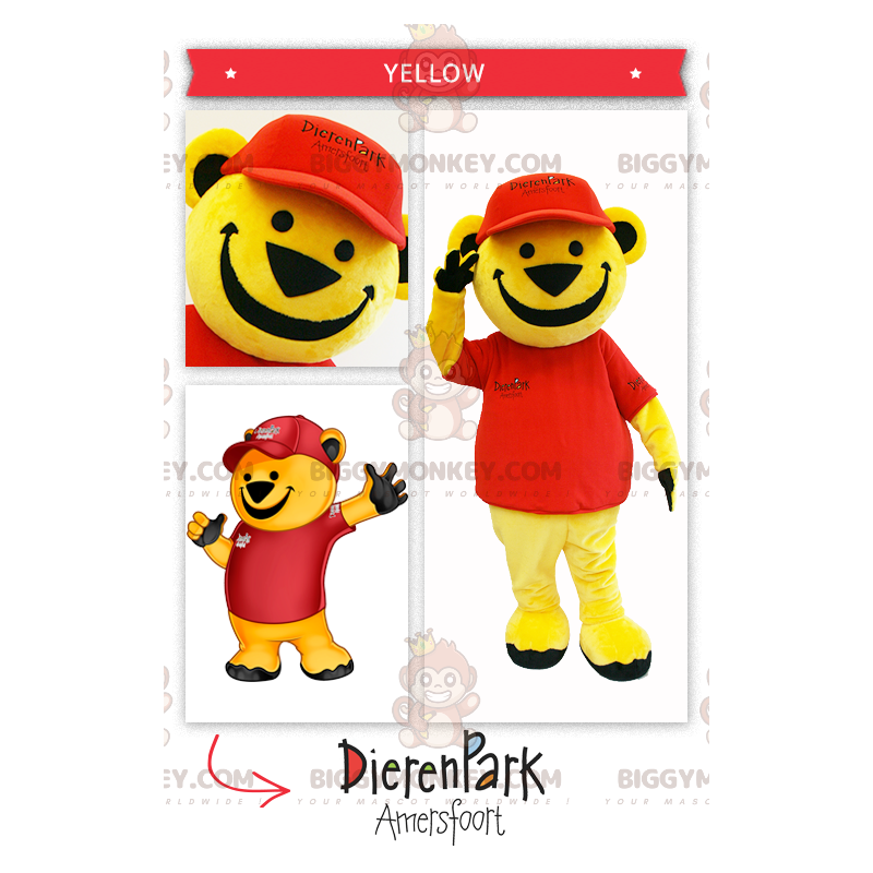 BIGGYMONKEY™ Big Yellow Bear Maskottchenkostüm in Rot -