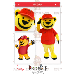 BIGGYMONKEY™ Big Yellow Bear Maskottchenkostüm in Rot -