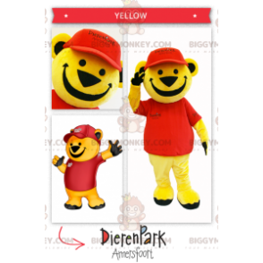 BIGGYMONKEY™-mascottekostuum met grote gele beer in rood -