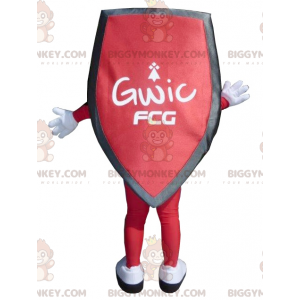 Costume da mascotte gigante rosso nero e scudo grigio