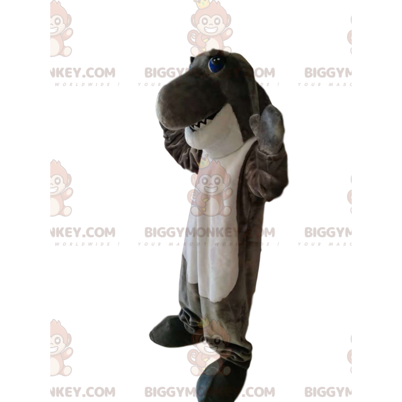 Costume de mascotte BIGGYMONKEY™ de requin gris et blanc très