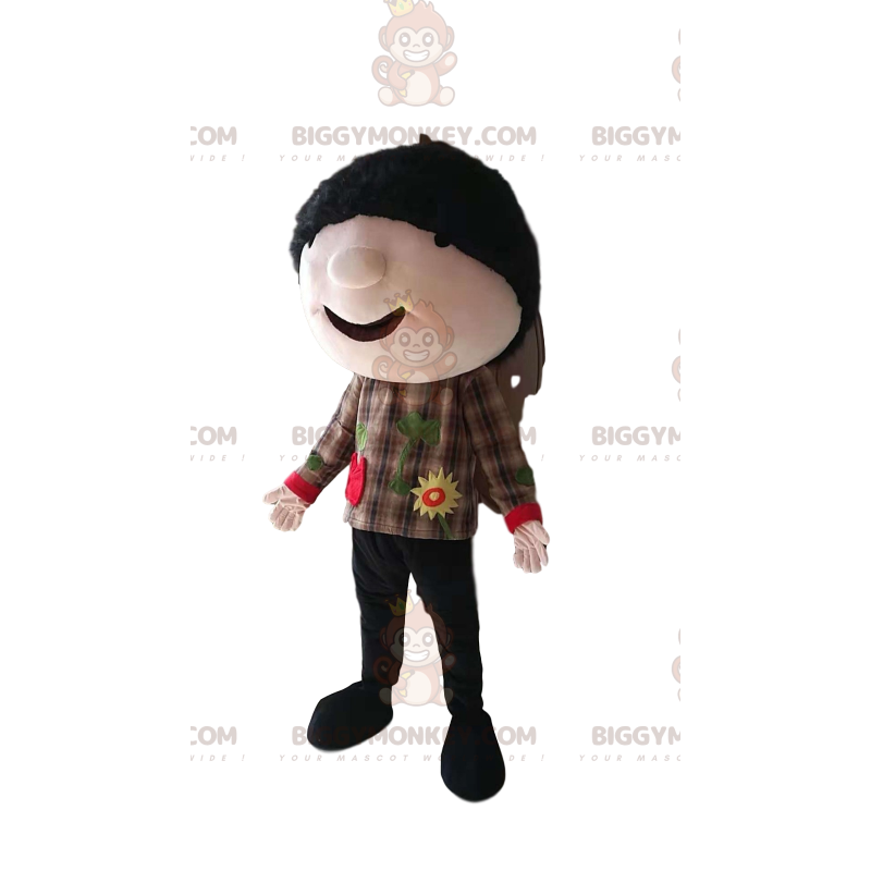 Kostým maskota Little Brown Boy BIGGYMONKEY™ s kostkovanou
