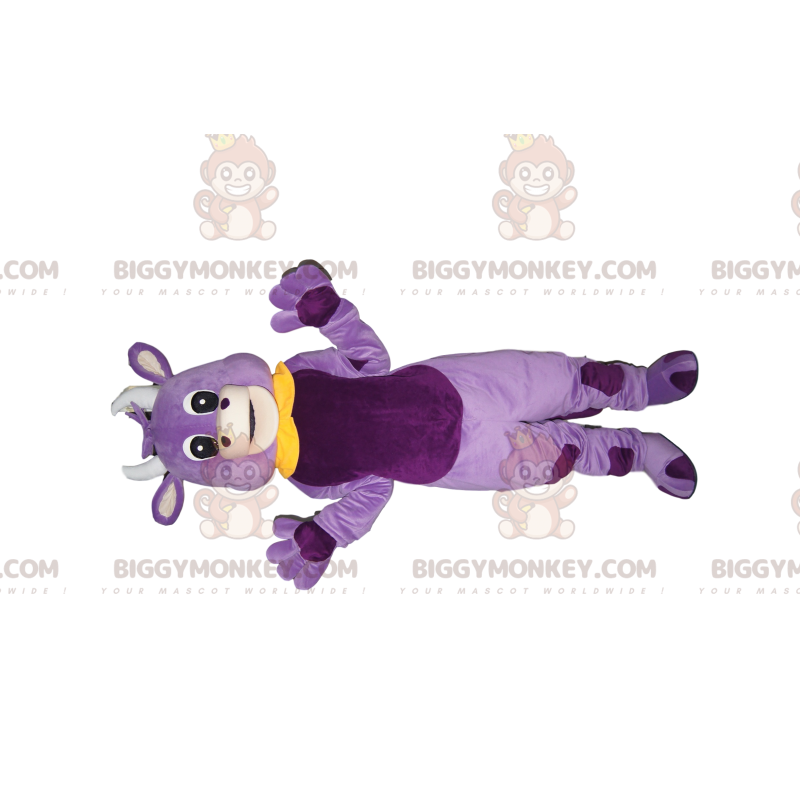 BIGGYMONKEY™ Mascot Costume Purple Cow with Yellow Peter Pan