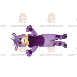 BIGGYMONKEY™ Mascot Costume Purple Cow with Yellow Peter Pan