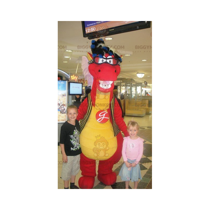 Red and Yellow Dinosaur BIGGYMONKEY™ Mascot Costume with