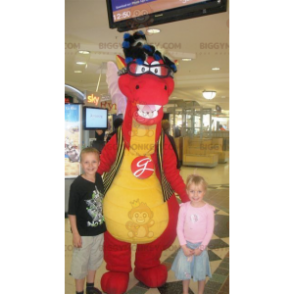 Red and Yellow Dinosaur BIGGYMONKEY™ Mascot Costume with