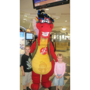 Traje de mascote de dinossauro vermelho e amarelo BIGGYMONKEY™