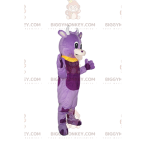 Costume de mascotte BIGGYMONKEY™ de vache violette avec un col