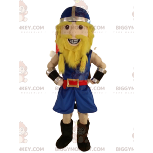 Happy Viking Warrior BIGGYMONKEY™ maskotdräkt, med blå hjälm -