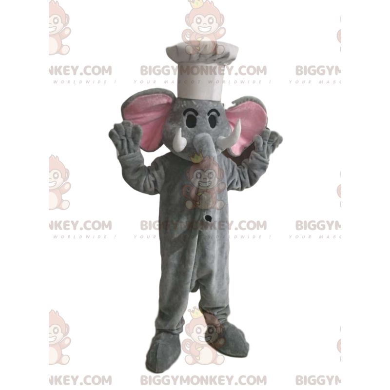 BIGGYMONKEY™ Mascot Costume Gray Elephant With White Toque –