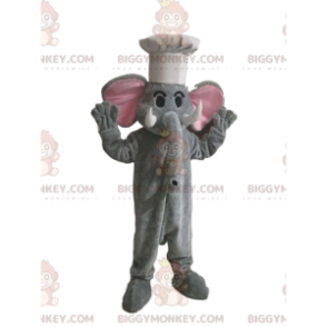 BIGGYMONKEY™ Mascottekostuum Grijze olifant met witte koksmuts