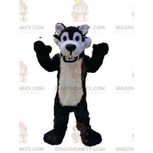 Bardzo bestialski kostium maskotki czarno-białego wilka