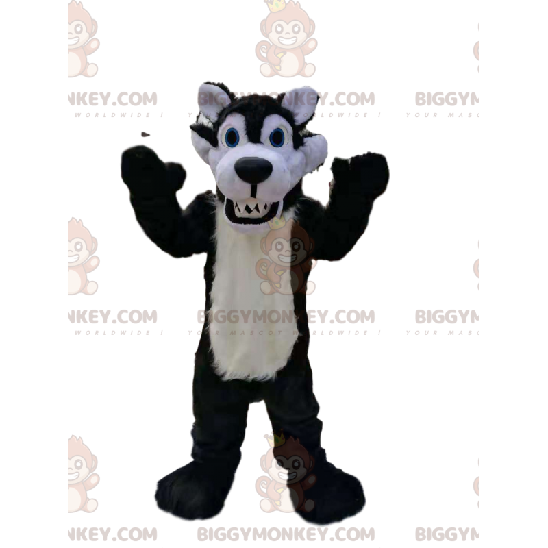 Costume da mascotte BIGGYMONKEY™ lupo bianco e nero molto