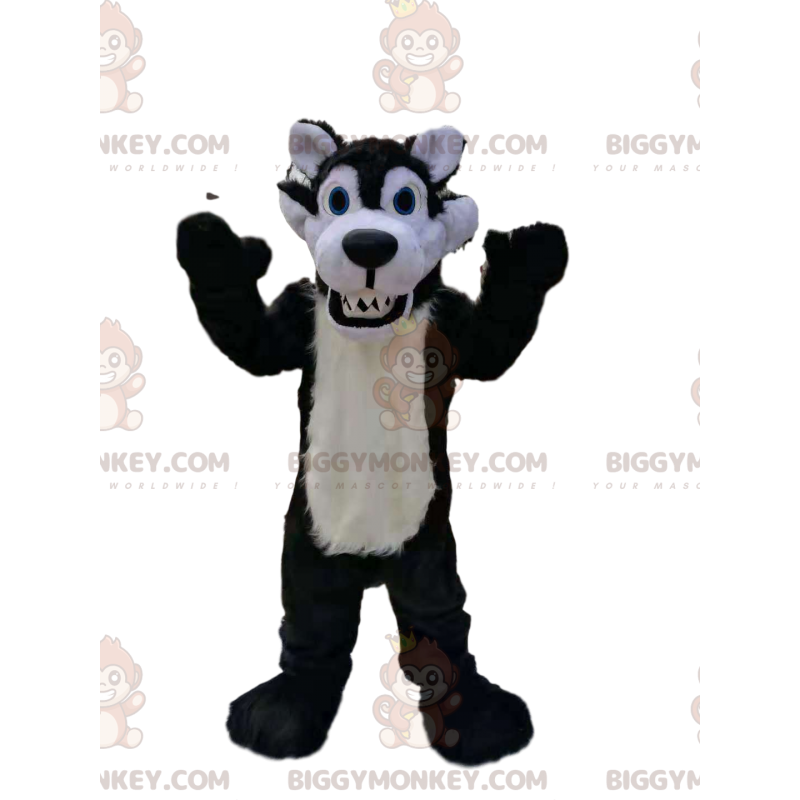 Velmi bestiální kostým maskota černobílého vlka BIGGYMONKEY™ –