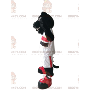 Black Panther BIGGYMONKEY™ maskotdräkt med vita sportkläder -