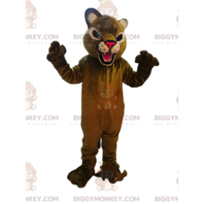 BIGGYMONKEY™ maskotkostume af glubsk puma med fuchsia næseparti