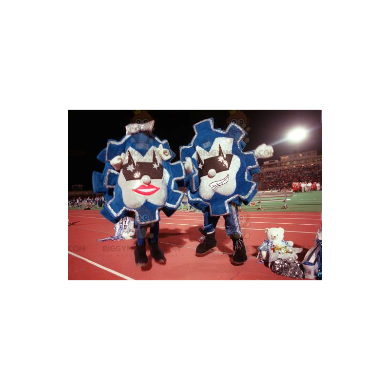2 mascotes BIGGYMONKEY™s de flâmulas azuis e prateadas –