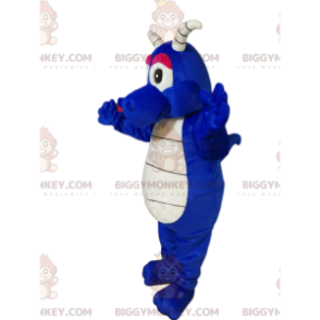 BIGGYMONKEY™ maskottiasu Viileä sininen lohikäärme valkoisilla