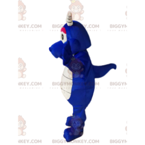 Traje de mascote BIGGYMONKEY™ Cool Blue Dragon com chifres