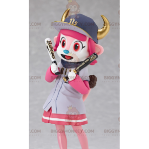 Pink and White Dog BIGGYMONKEY™ Mascot Costume with Skirt and