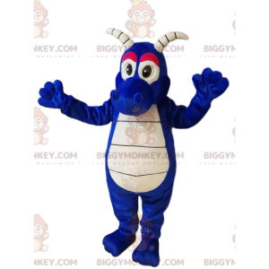 BIGGYMONKEY™ Mascot Costume Cool Blue Dragon with White Horns –