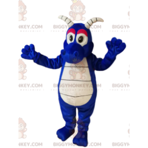 BIGGYMONKEY™ Mascot Costume Cool Blue Dragon with White Horns –