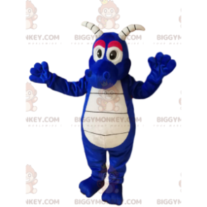 Traje de mascote BIGGYMONKEY™ Cool Blue Dragon com chifres