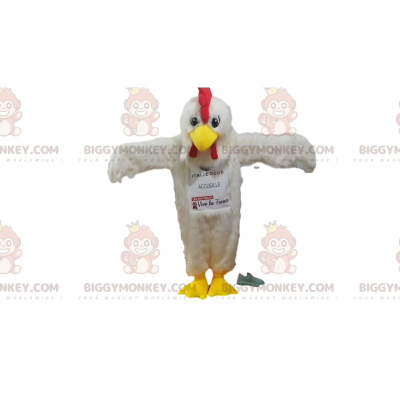 Traje de mascote de frango branco BIGGYMONKEY™ com linda