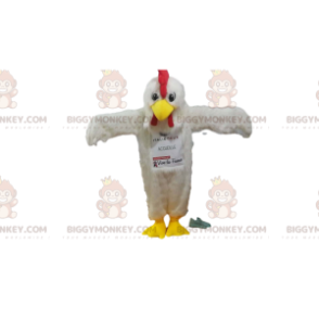Hvid kylling BIGGYMONKEY™ maskotkostume med smuk fjerdragt! -