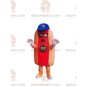 Hot dog BIGGYMONKEY™ mascot costume with blue cap -