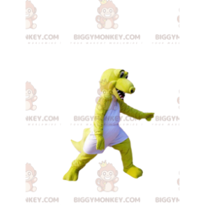 Neon Yellow Crocodile BIGGYMONKEY™ Mascot Costume With White