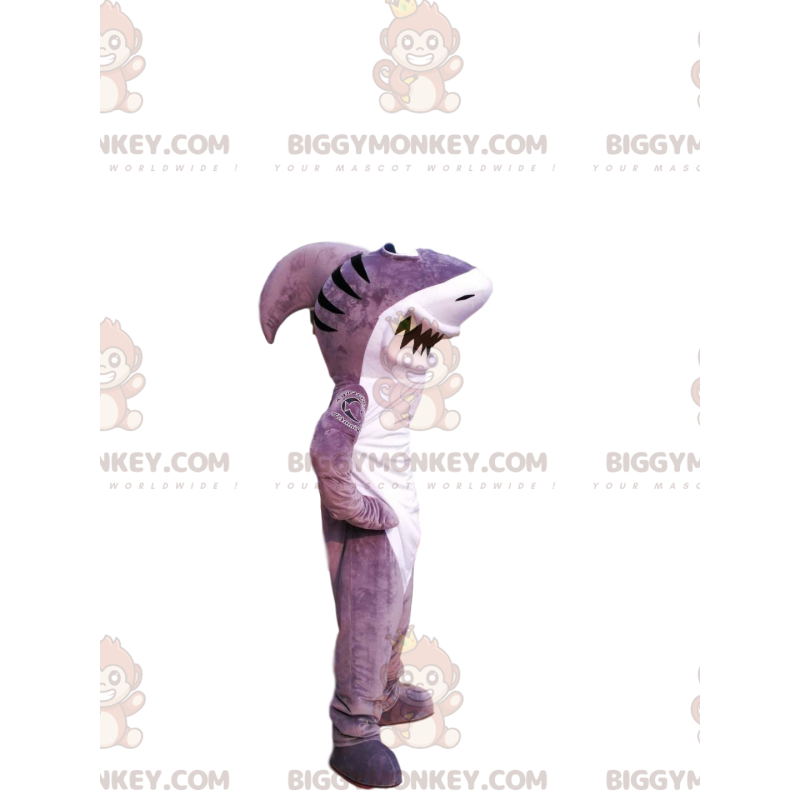 BIGGYMONKEY™ Costume da mascotte Squalo grigio e bianco con